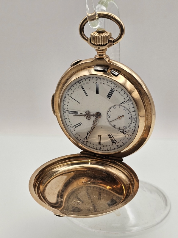 14k kultainen taskukello repeteerikoneistolla, 129,92g