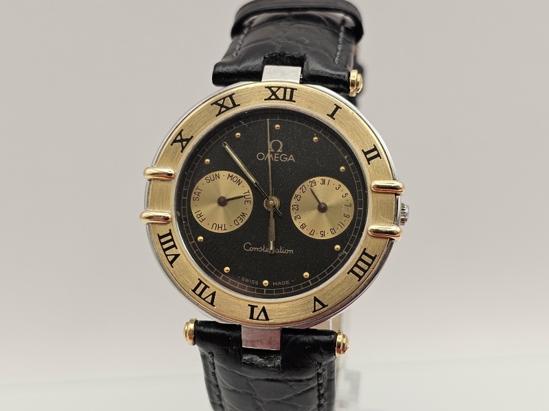 Omega Constellation Black Dial "pöllötaulu" teräs/kulta